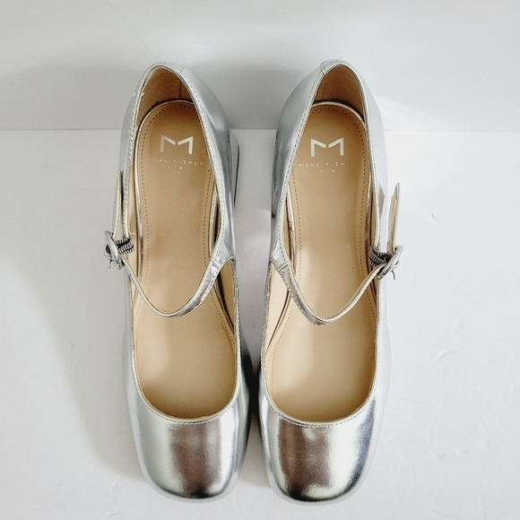 NEW Marc Fisher LTD Nessily Block Heel Metallic Gray Sandals Size 8.5 - Picture 3 of 5